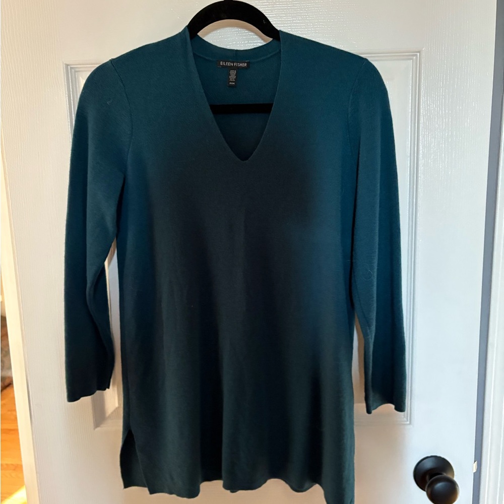 Eileen Fisher Women's Teal V-Neck Sweater